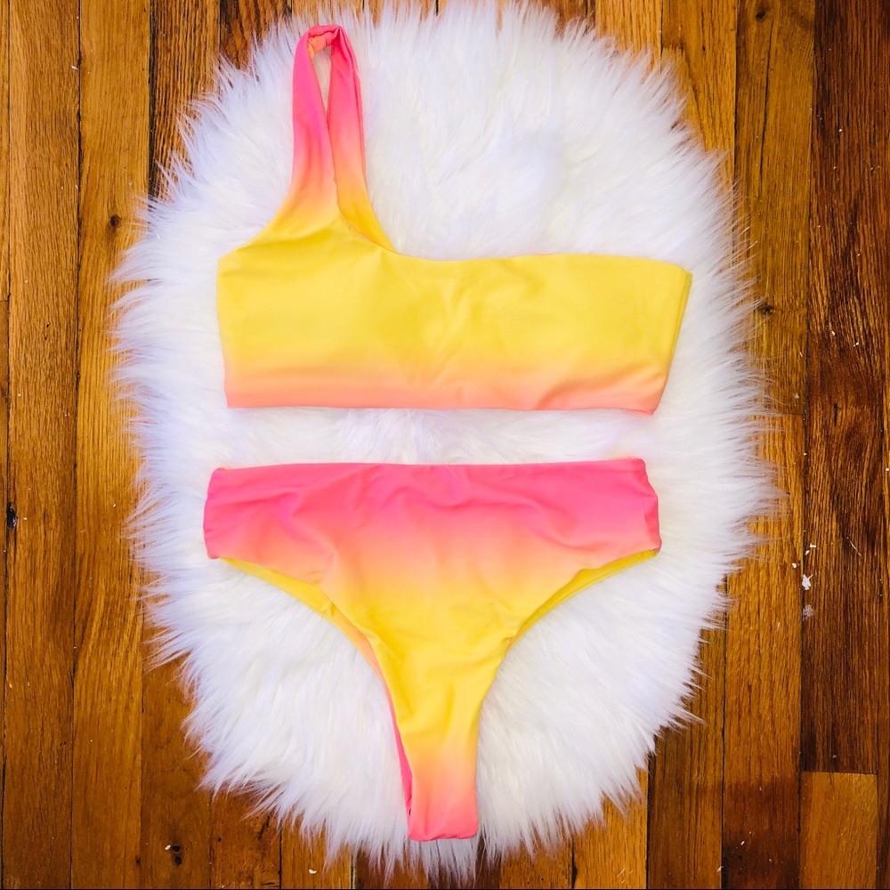 Multi-Colored, One-Shoulder Bikini Set